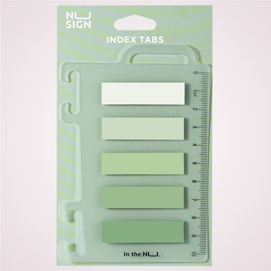 Set index adeziv din plastic 12 x 44 mm, 5 nuante, 20 file, cu rigla - Nusign - verde