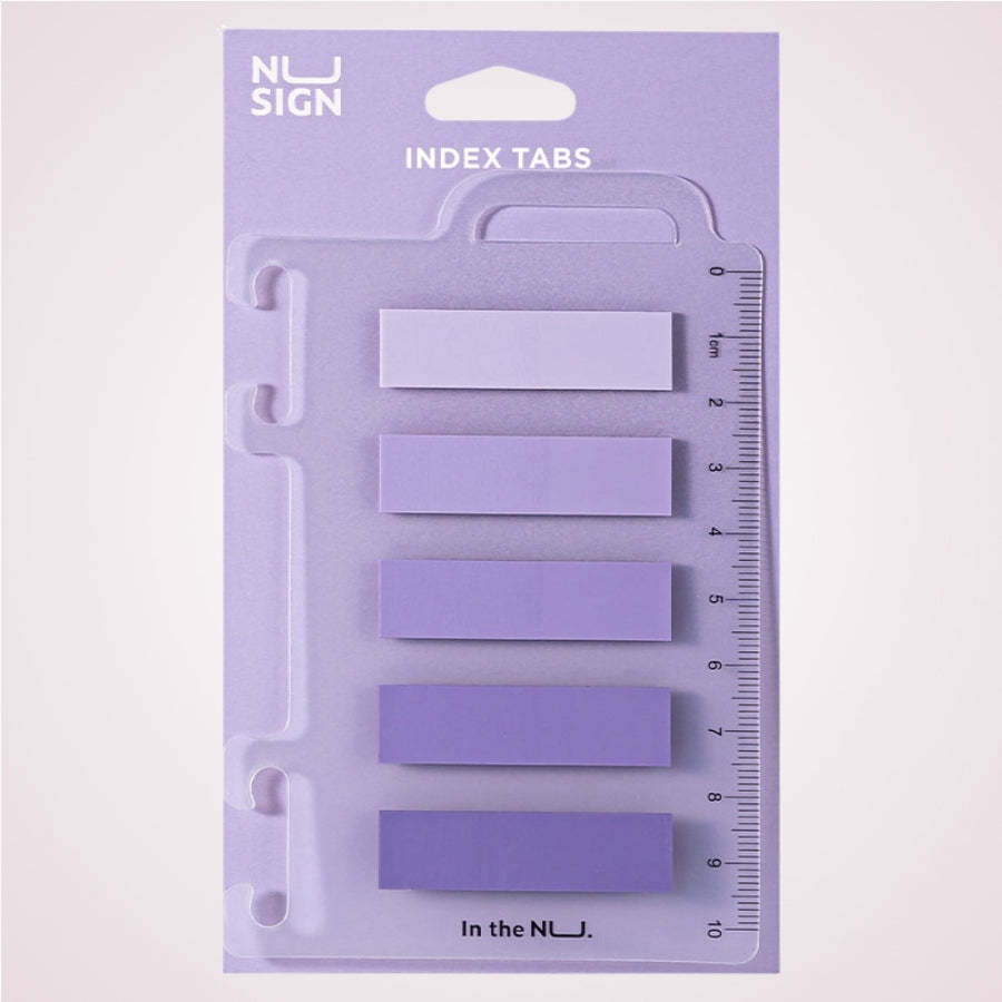 Set index adeziv din plastic 12 x 44 mm, 5 nuante, 20 file, cu rigla - Nusign - violet