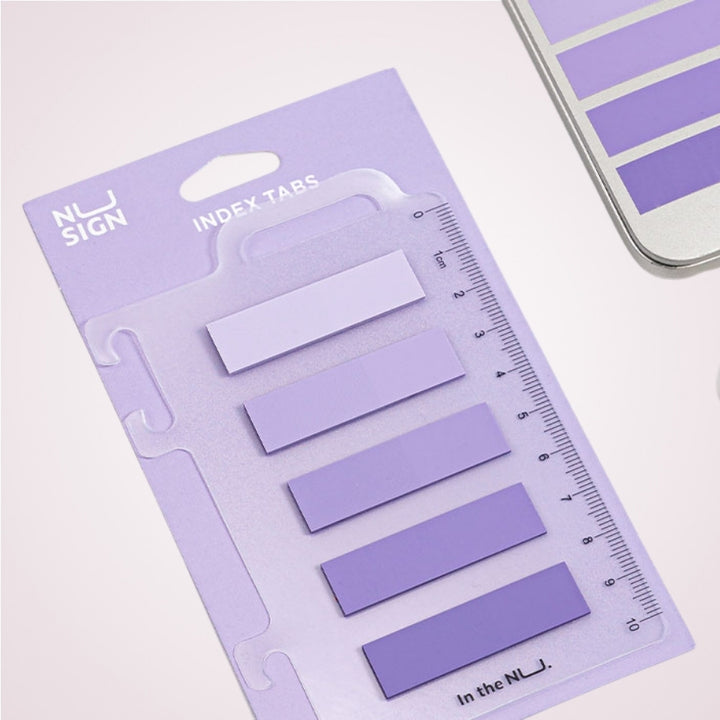 Set index adeziv din plastic 12 x 44 mm, 5 nuante, 20 file, cu rigla - Nusign - violet 2