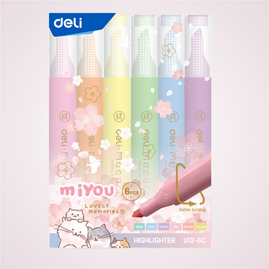 Set markere de text evidentiatoare in 6 culori pastel - Miyou
