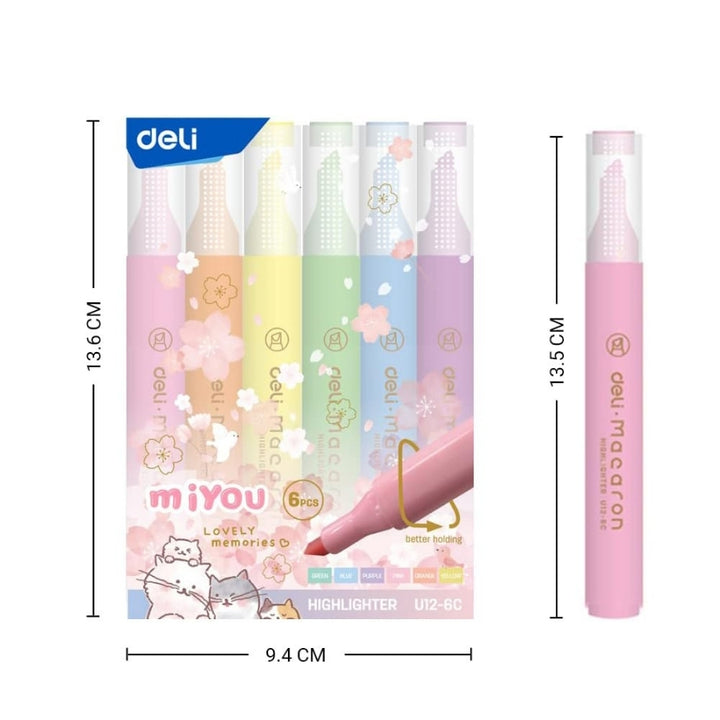 Set markere de text evidentiatoare in 6 culori pastel - Miyou 7