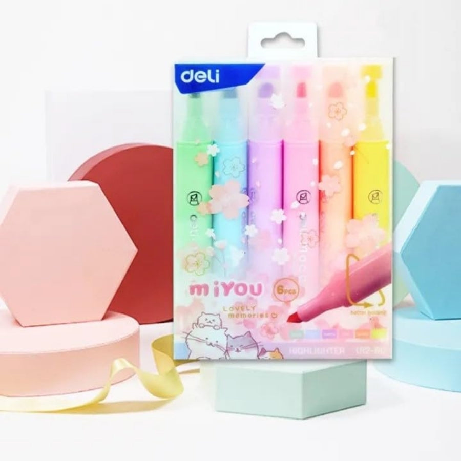 Set markere de text evidentiatoare in 6 culori pastel - Miyou 8