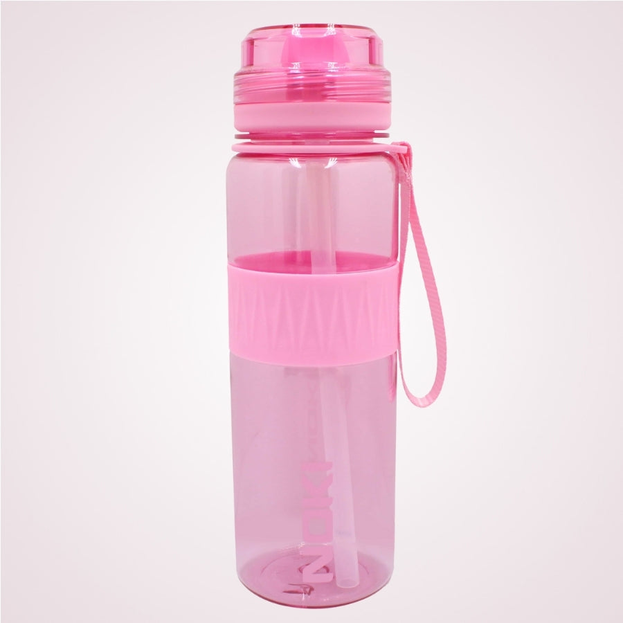 Sticla de apa din tritan cu pai, deschidere cu filet si maner de transport, 590 ml - Noki Pink