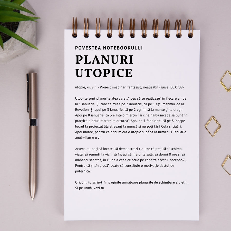 Notebook cadou pentru prieteni - Planuri utopice - povestea notebookului