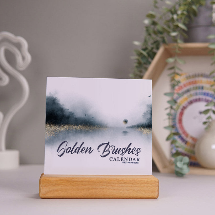 Calendar de birou permanent cu suport de lemn - Golden Brushes - coperta