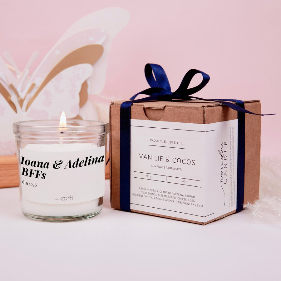 Cutie cadou cu eticheta si funda - Cadou pentru cea mai buna prietena - Lumanare parfumata personalizata - Celebration