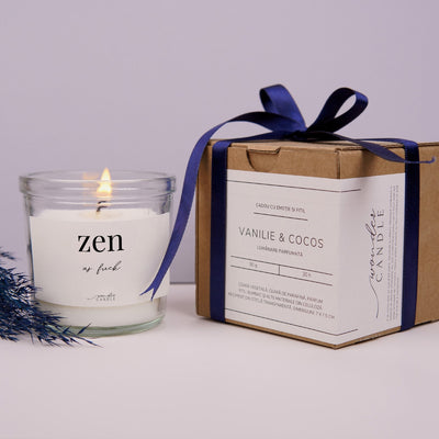 Cutie cadou cu eticheta si funda - Cadou amuzant pentru femei - Lumanare parfumata cu mesaj - Zen