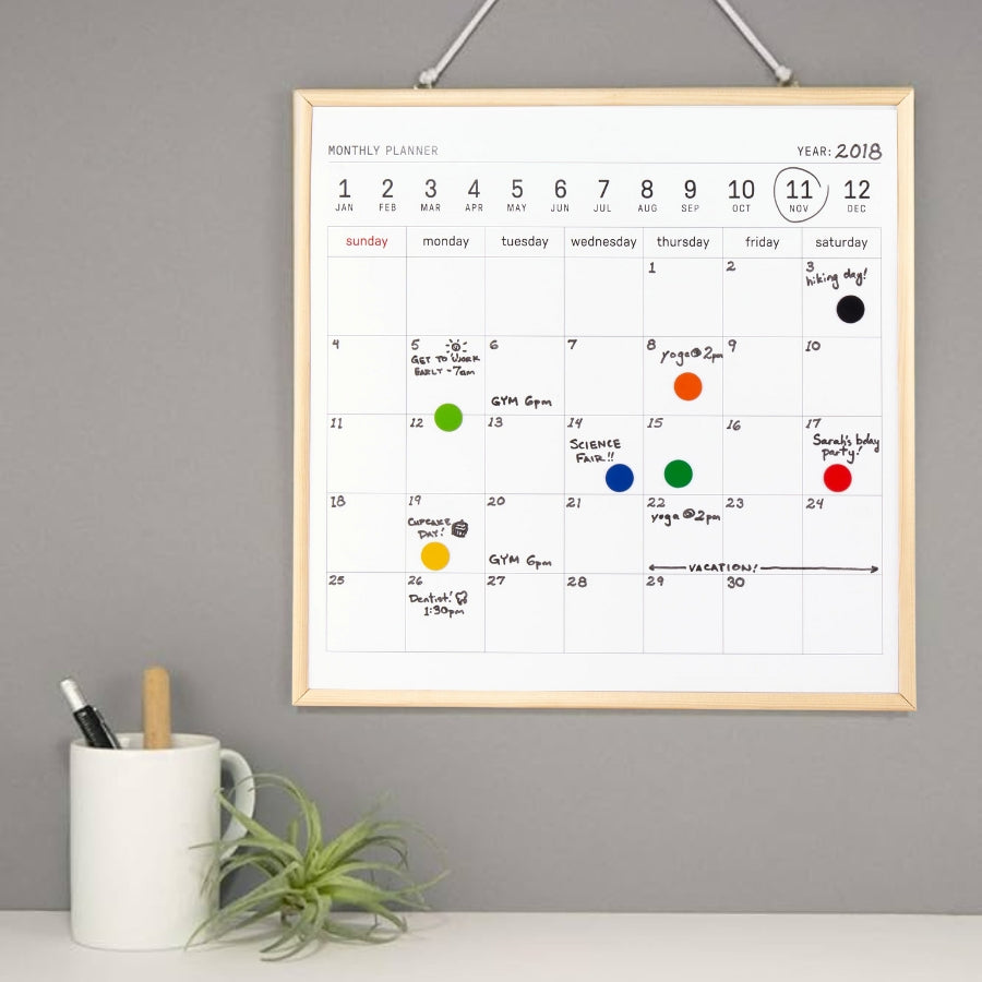 Planner calendar de perete whiteboard cu marker inclus