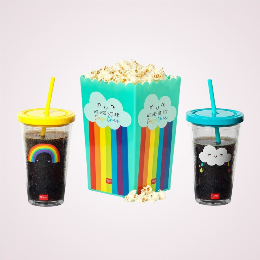 Set de cuplu pentru seara de film cu pahare si cutie de popcorn - Movie Night for Two - produse
