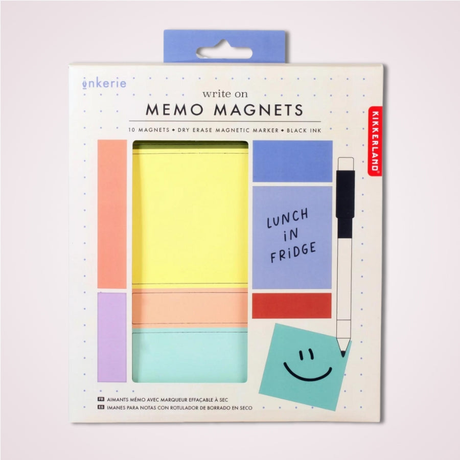Set 10 magneti pentru notite cu marker si burete de sters - Memo Magnets - in cutie