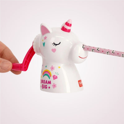 Ascutitoare de birou cu manivela - Unicorn Dream - cu creion, pregatita de ascutit