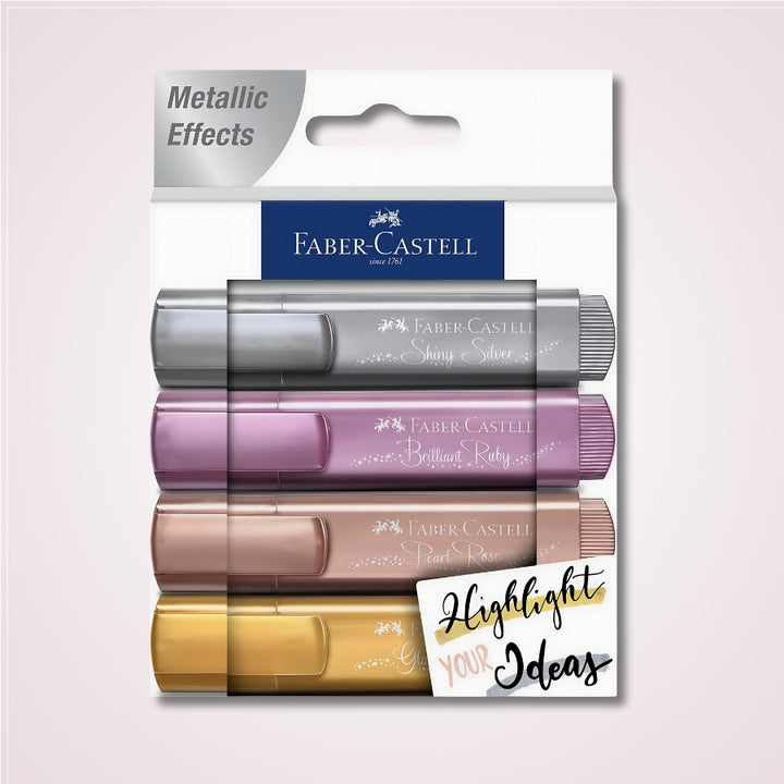 Set 4 markere de text in culori metalizate Faber-Castell - in cutie