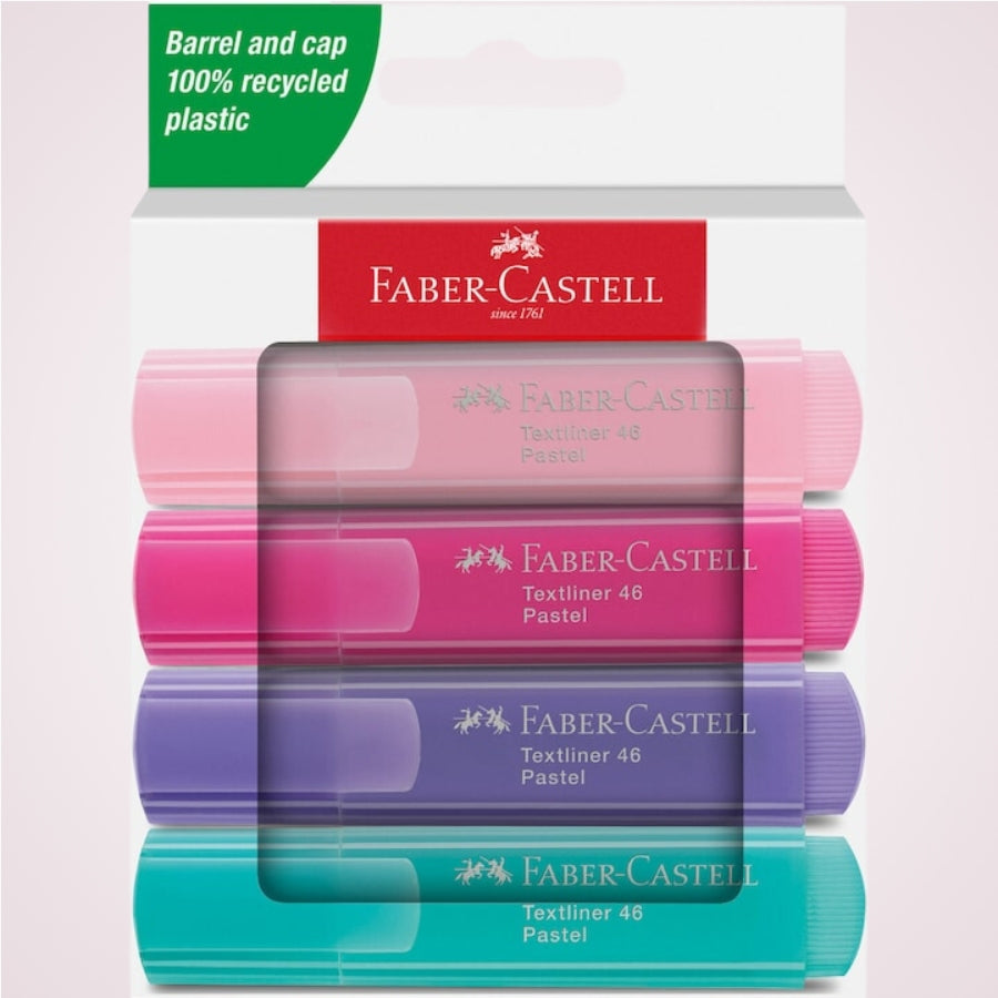 Set 4 markere de text in culori pastelate Faber-Castell in cutie de carton