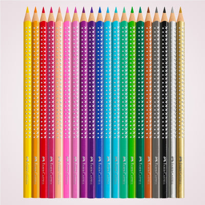 Set cadou cu 20 de creioane colorate sparkle in cutie metalica turcoaz Faber-Castell - fara cutie