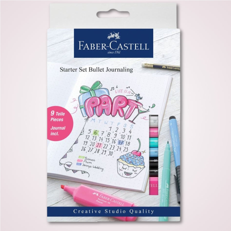 Set cadou pentru incepatori in bullet journaling cu caiet, markere si linere Faber-Castell