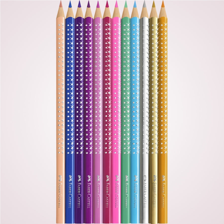 Set cadou cu 12 creioane colorate sparkle in cutie metalica fuchsia Faber-Castell 3