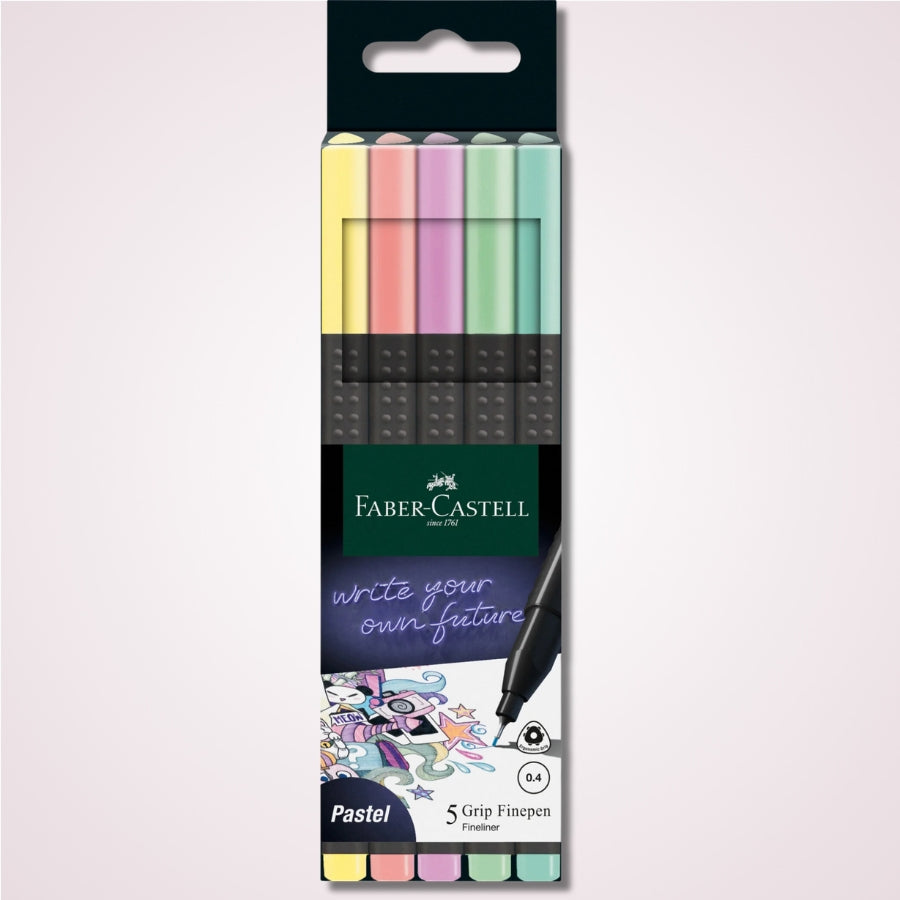 Set 5 linere in culori pastelate cu varf de 0.4 mm Faber-Castell - in cutie