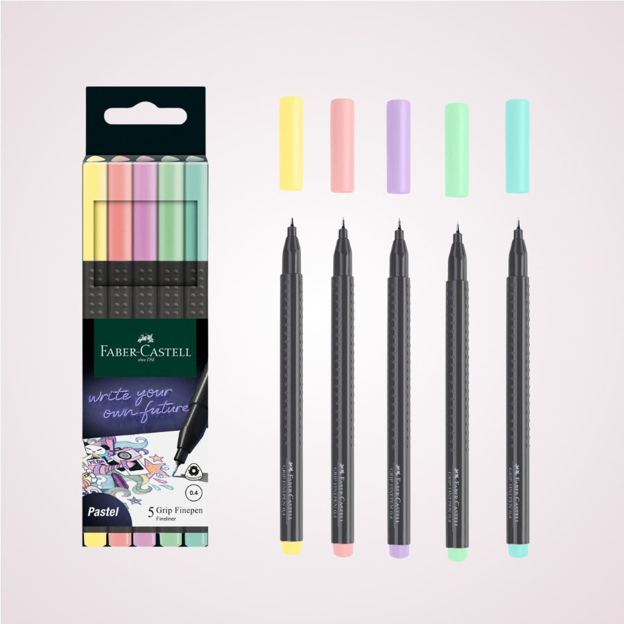 Set 5 linere in culori pastelate cu varf de 0.4 mm Faber-Castell - cu si fara cutie