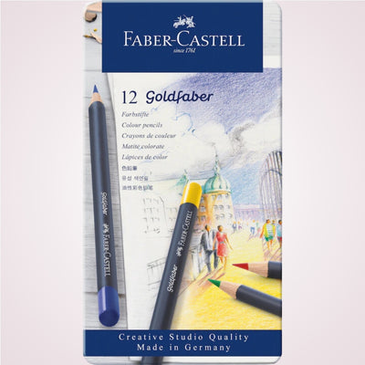 Set cu 12 creioane colorate permanente Goldfaber in cutie de metal Faber-Castell 3