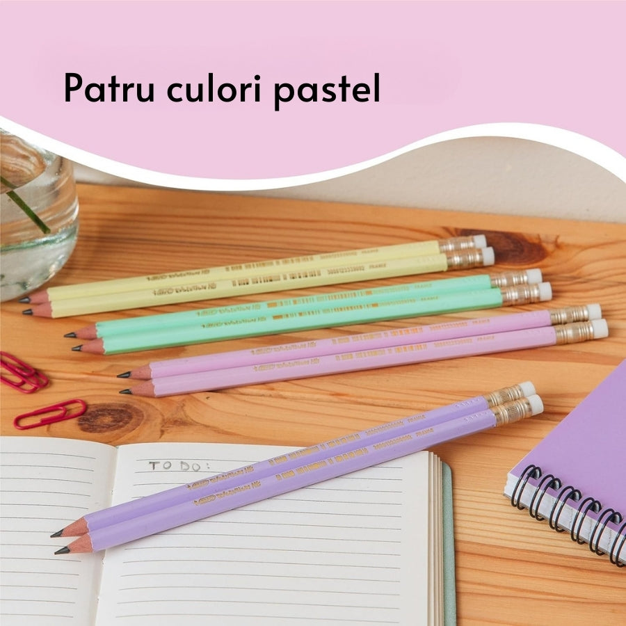 W2213081_Cutie_cu_12_creioane_grafit_HB_cu_guma_eco_evolution_corp_in_4_culori_pastel_-_BIC_4