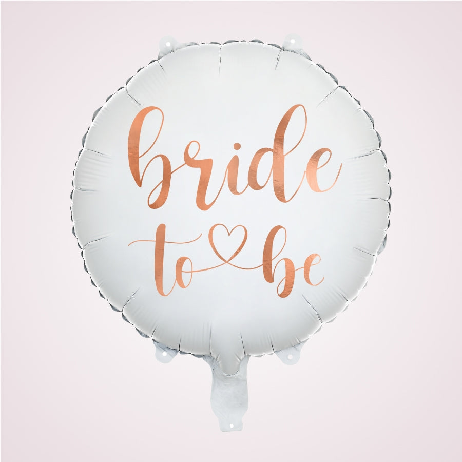 Balon rotund alb cu scris rose gold pentru petrecerea burlacitelor si sedinte foto- Bride to be