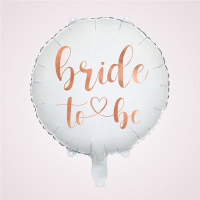 Balon rotund alb cu scris rose gold pentru petrecerea burlacitelor si sedinte foto- Bride to be