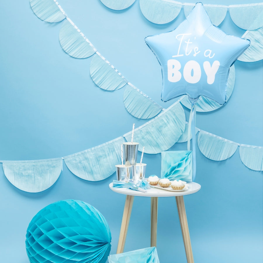 decor petrecere cu balon albastru in forma de stea pentru baby shower / gender reveal - It's a boy