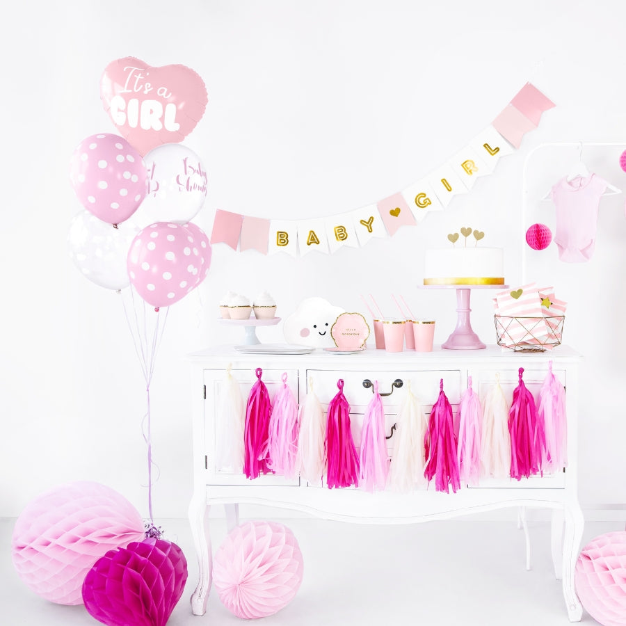 Decor petrecere cu balon roz in forma de inima pentru baby shower / gender reveal - It's a girl