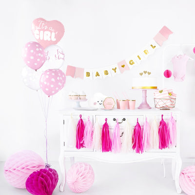 Decor petrecere cu balon roz in forma de inima pentru baby shower / gender reveal - It's a girl