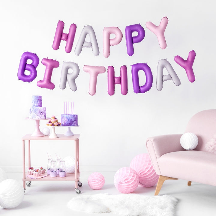 Decor cu litere gonflabile mov pentru petreceri aniversare - Happy Birthday