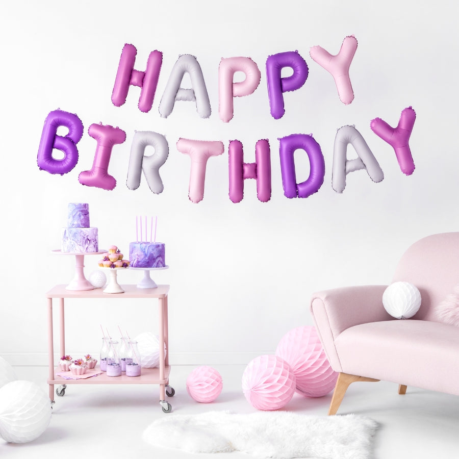 Decor cu litere gonflabile mov pentru petreceri aniversare - Happy Birthday