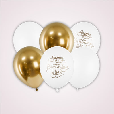 Set 6 baloane albe si aurii pentru majorat fete - Happy Birthday to You