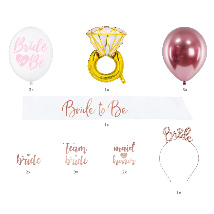 detalii Set 23 accesorii pentru decor si poze pentru petrecerea burlacitelor - Bride to be