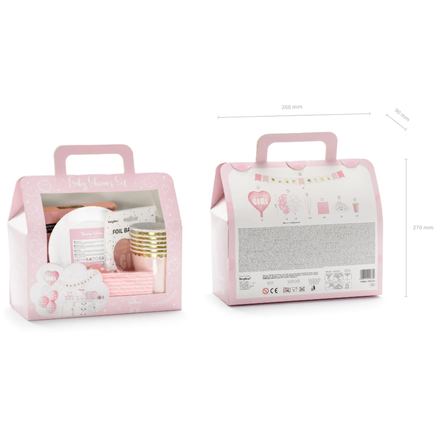 Set 49 accesorii pentru petrecere baby shower fetita - It's a girl - in cutie