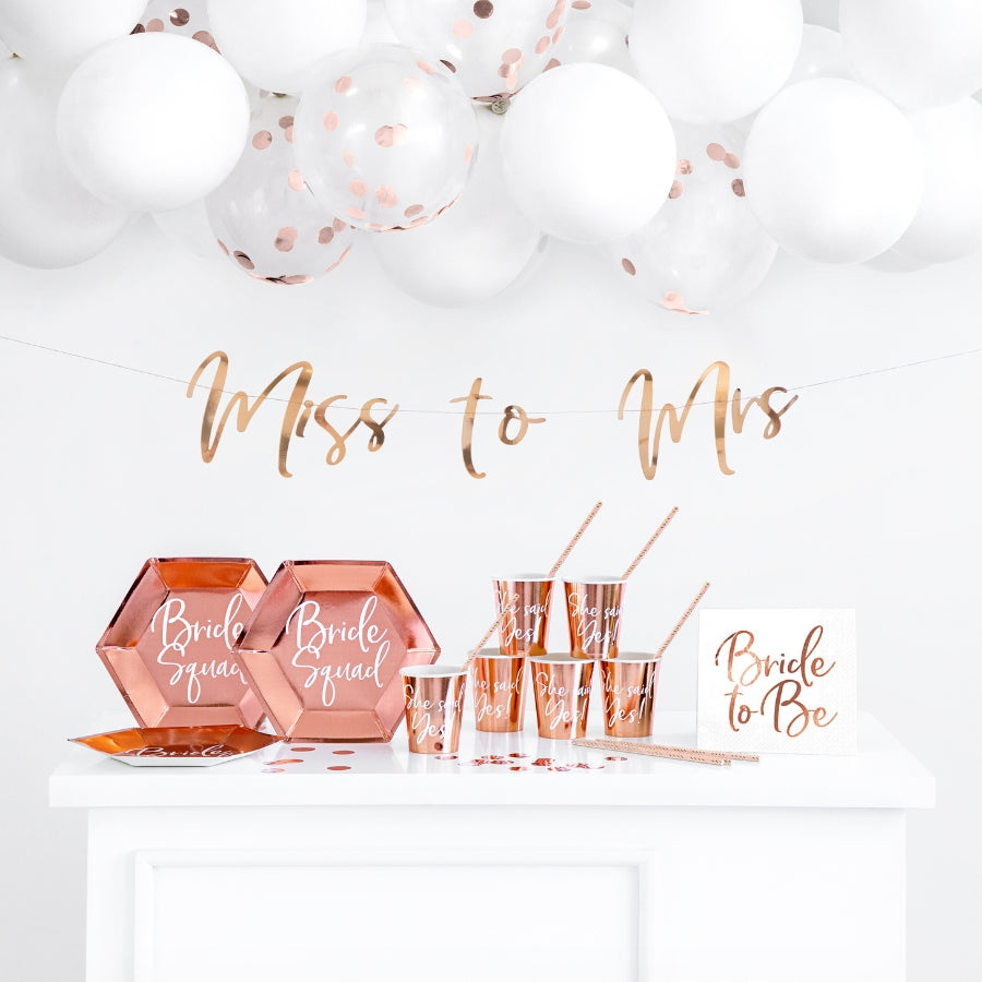 Set 60 accesorii rose gold pentru petrecerea burlacitelor - Miss to Mrs