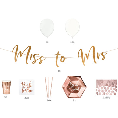 continut Set 60 accesorii rose gold pentru petrecerea burlacitelor - Miss to Mrs