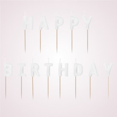 Set lumanari albe pentru tort aniversar, in forma de litere - Happy birthday