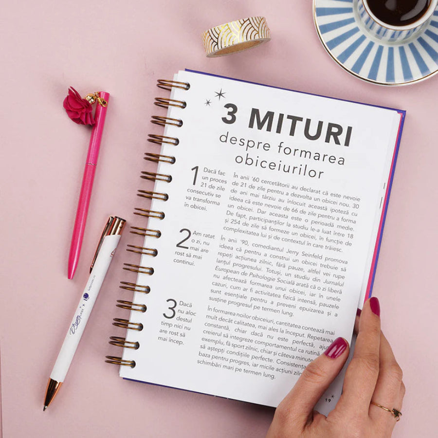 Planner format A5, nedatat, in limba romana, pentru obiceiuri si rutine sanatoase - Dreamplifier - mituri despre obiceiuri