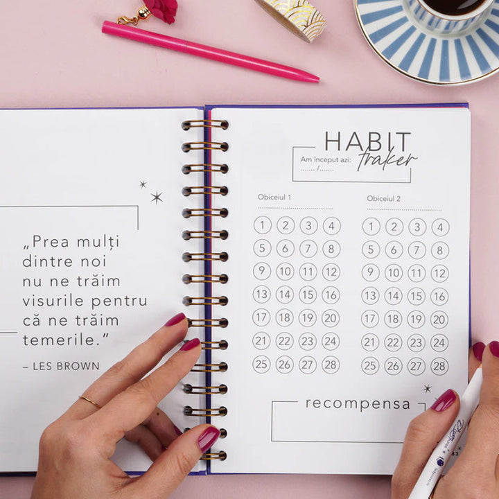 Planner format A5, nedatat, in limba romana, pentru obiceiuri si rutine sanatoase - Dreamplifier - habit tracker