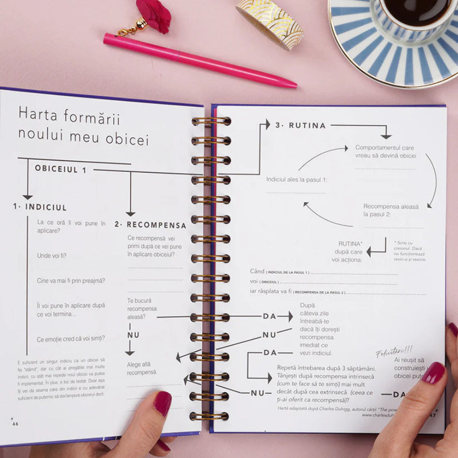 Planner format A5, nedatat, in limba romana, pentru obiceiuri si rutine sanatoase - Dreamplifier - harta formarii obiceiului