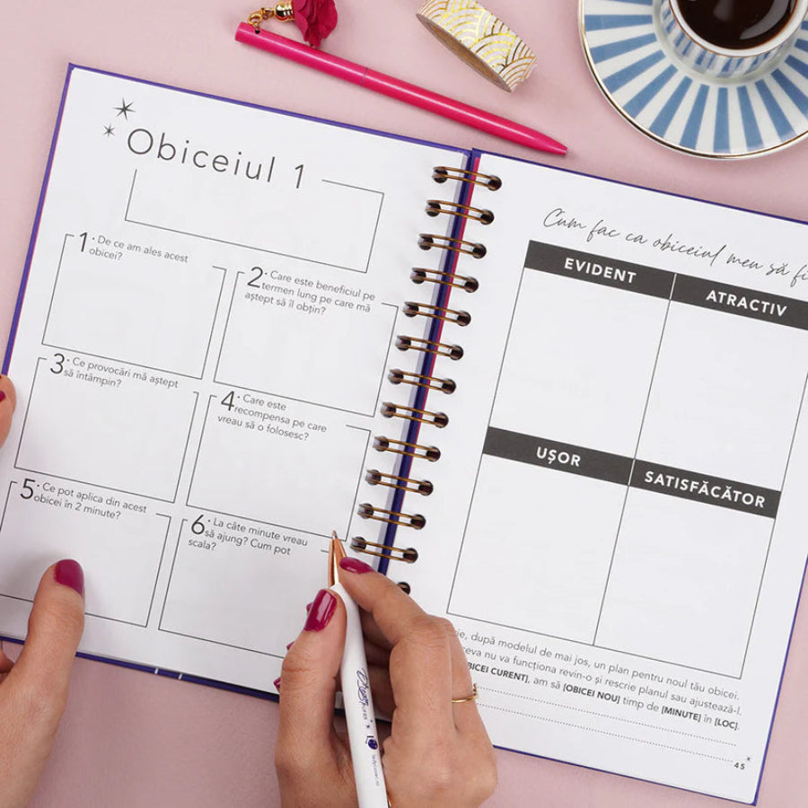 Planner format A5, nedatat, in limba romana, pentru obiceiuri si rutine sanatoase - Dreamplifier - obiceiul 1