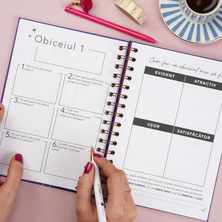 Planner format A5, nedatat, in limba romana, pentru obiceiuri si rutine sanatoase - Dreamplifier - obiceiul 1