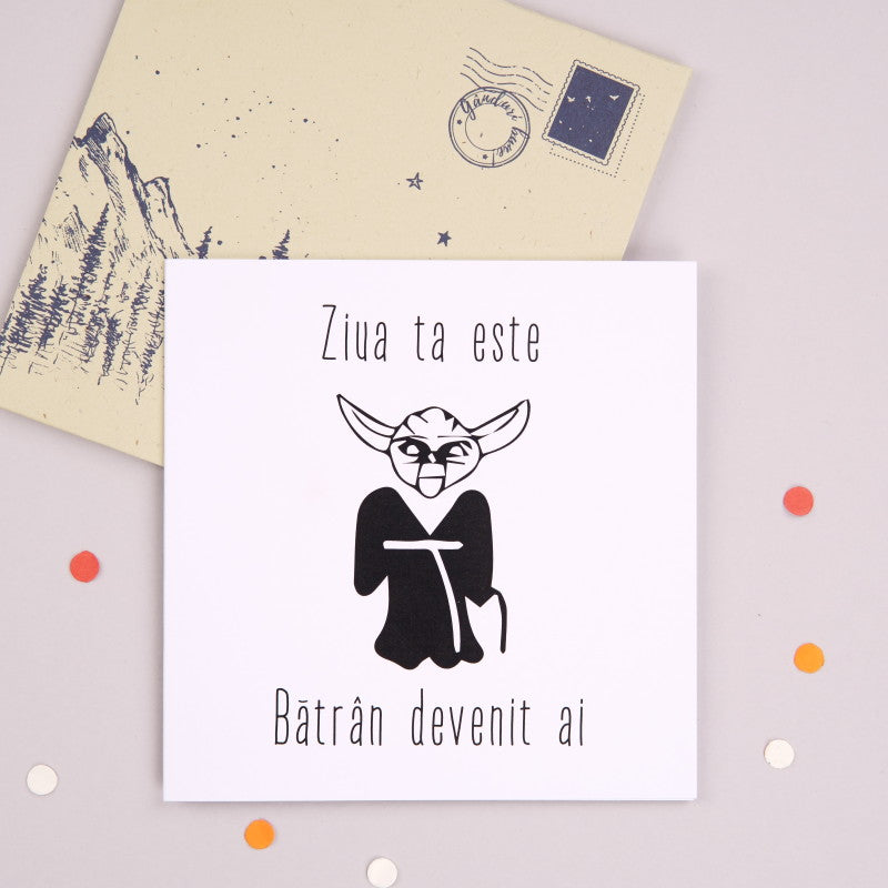Felicitare cu plic cadou amuzant pentru prieteni - Yoda wishes - wonderstore