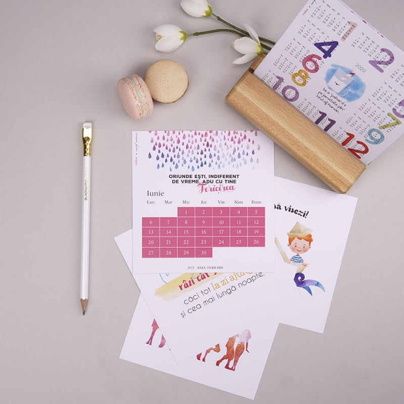 Calendar de birou 2024 cu suport de lemn - Citate Optimiste - pagini interior